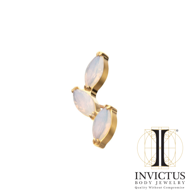 24Kt Gold PVD Titanium Vine Shape Top with 3-Tier Full Gem Marquise