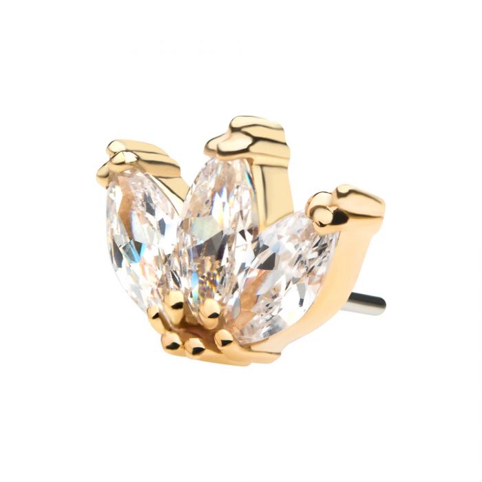 18kt Flower Trinity & Triple Marquise CZ Threadless Ends