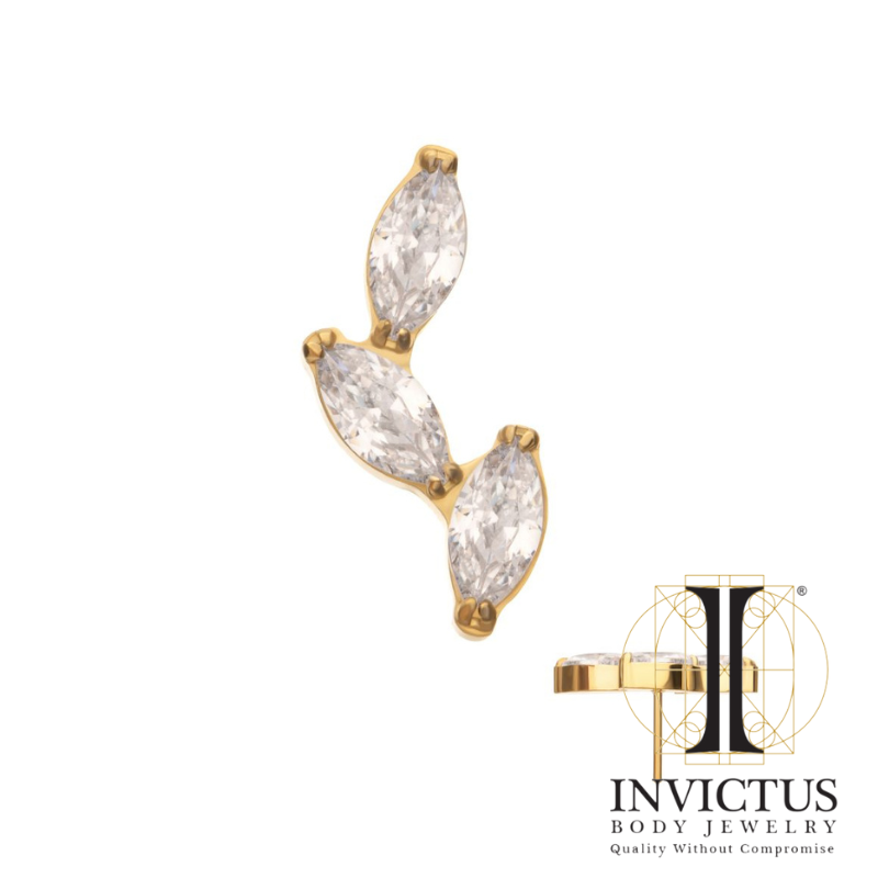 24Kt Gold PVD Titanium Vine Shape Top with 3-Tier Full Gem Marquise