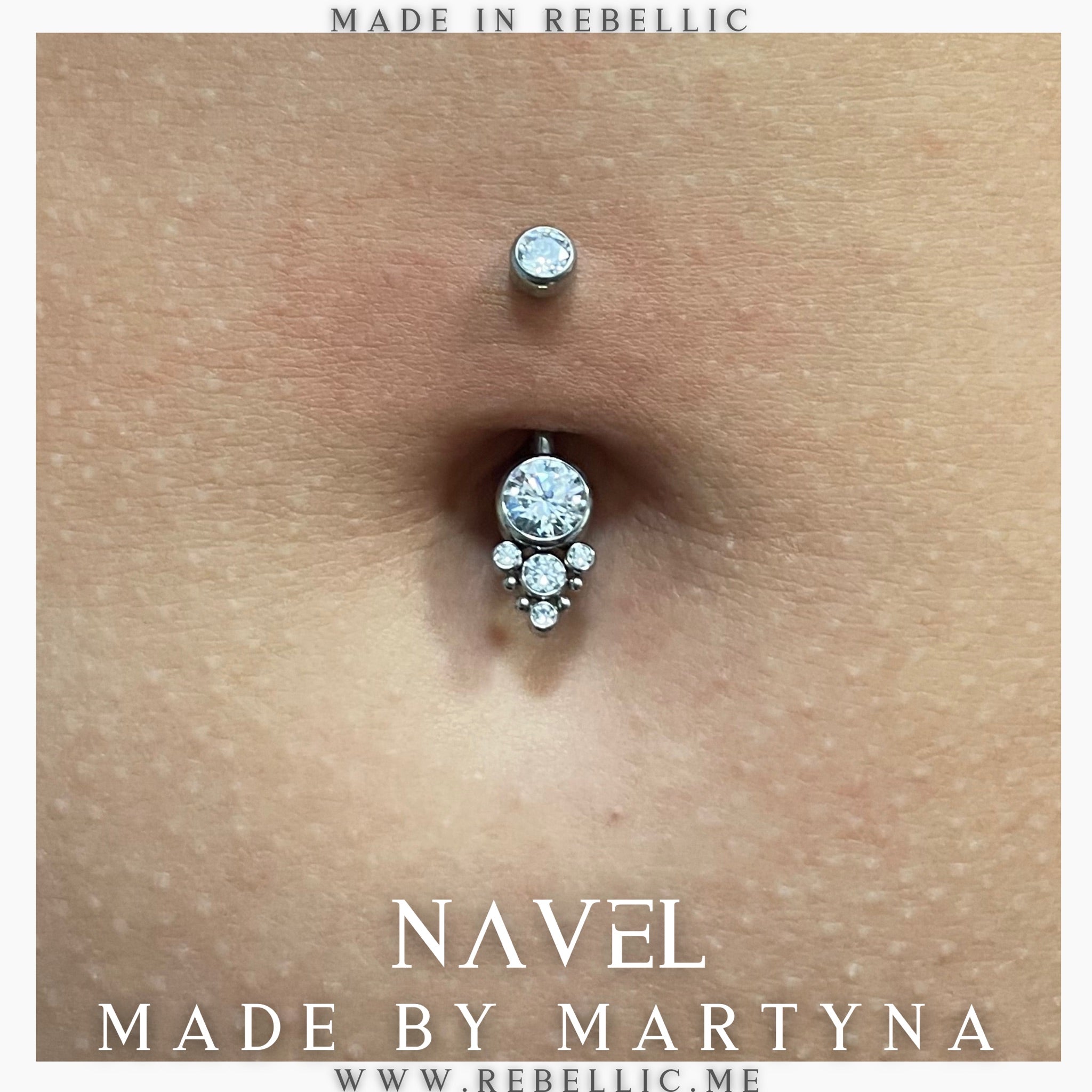 Titanium Navel Curve with Beaded Bezel Set CZ Terraced Cluster