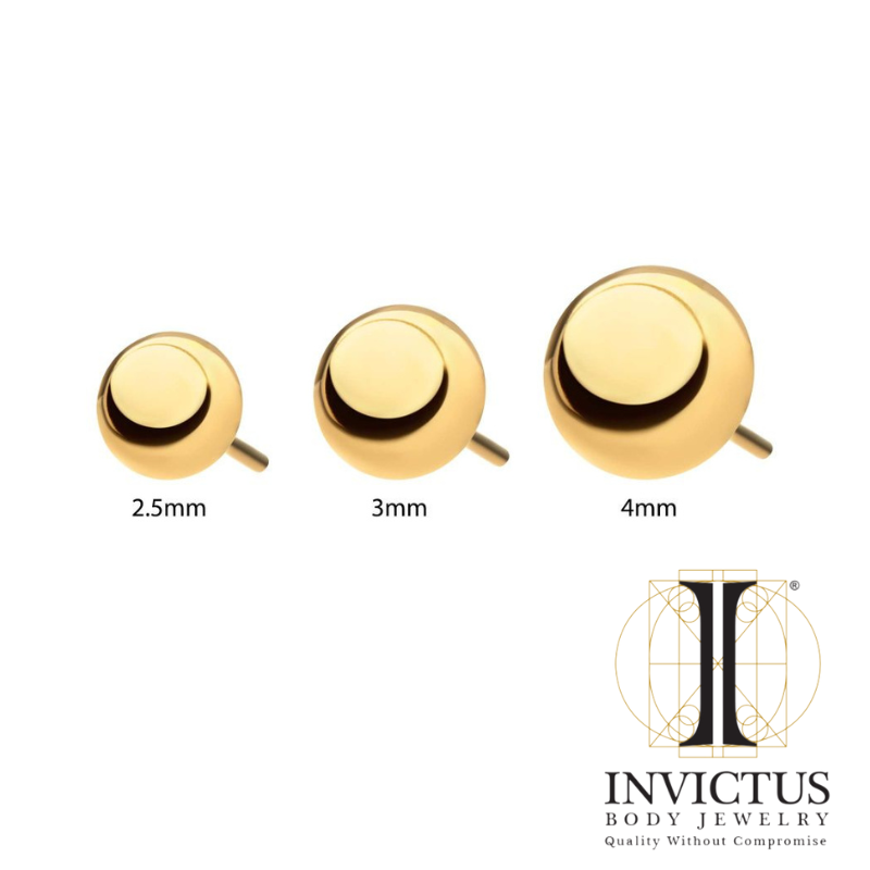 24Kt Gold PVD Titanium Threadless Dome Half Ball Ends