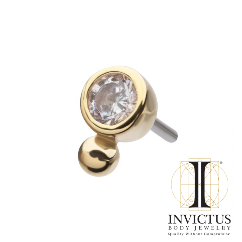 14Kt Yellow Gold Threadless Bezel Round CZ & Bead Ends