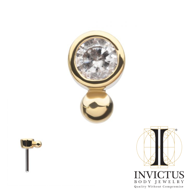 14Kt Yellow Gold Threadless Bezel Round CZ & Bead Ends