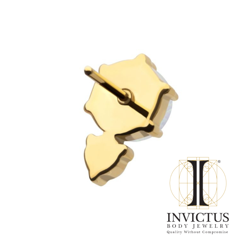 24Kt Gold PVD Threadless Prong Set Double Round Gem and Synthetic Opal Ends
