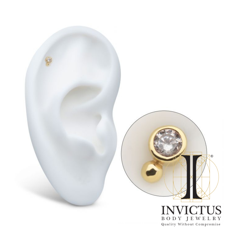 14Kt Yellow Gold Threadless Bezel Round CZ & Bead Ends