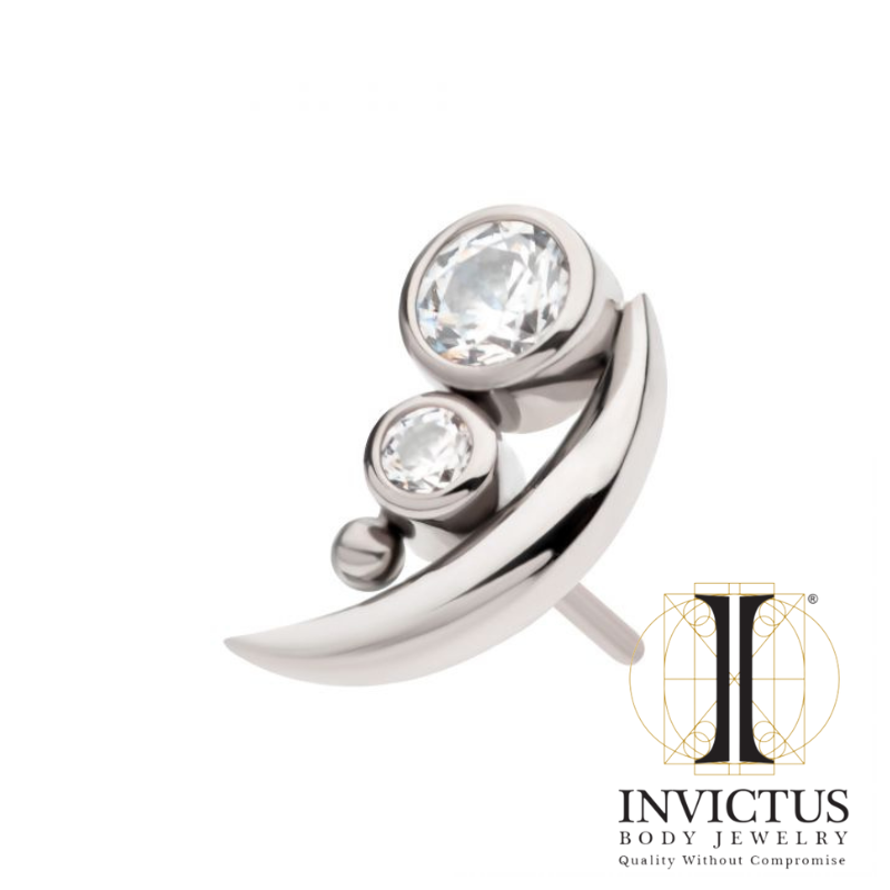 Titanium Crescent Moon with Bezel Set CZ & Bead Ends