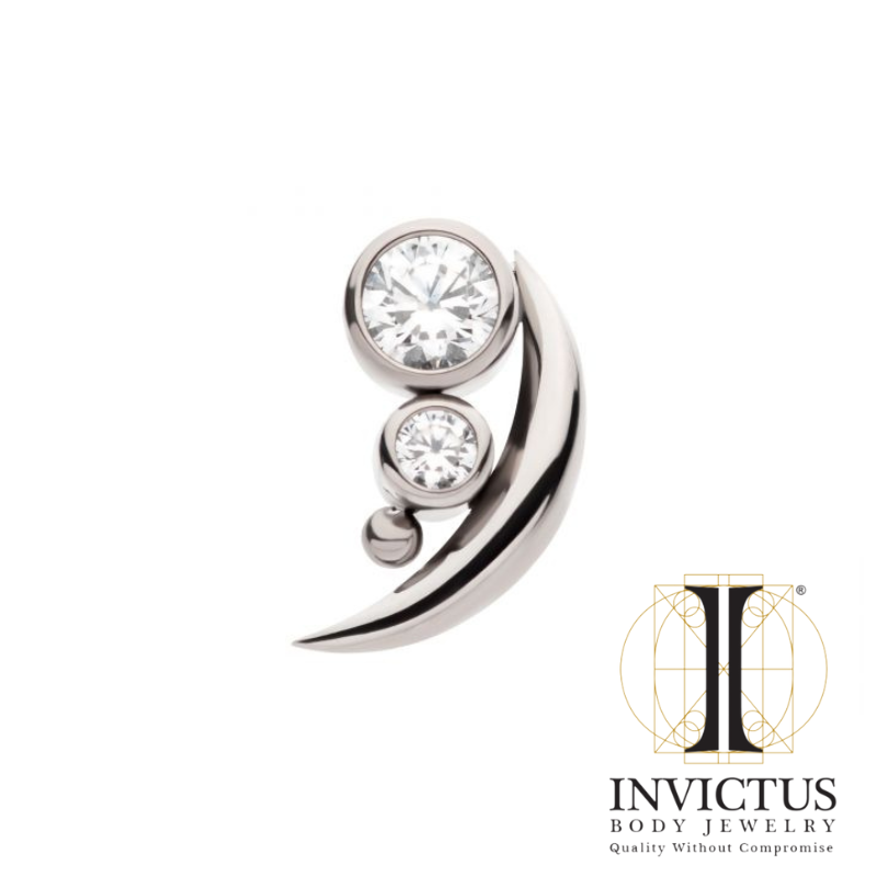 Titanium Crescent Moon with Bezel Set CZ & Bead Ends