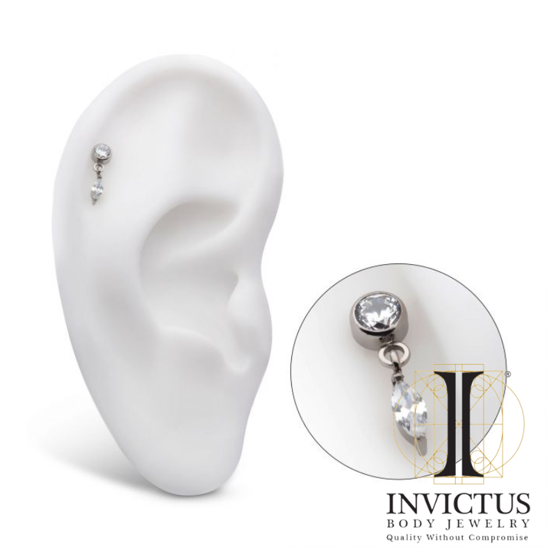 Titanium rund CZ med Dangle Marquise CZ ender