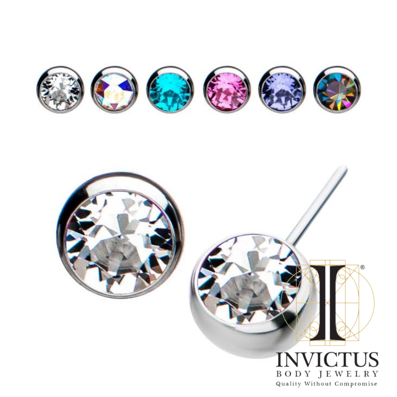 Titanium Threadless Swarovski Crystal Side Facing Ends Nipple