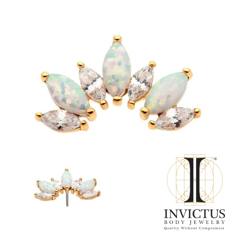 14Kt Yellow Gold Threadless Alternating Marquise CZ/Opal 7-Cluster Ends