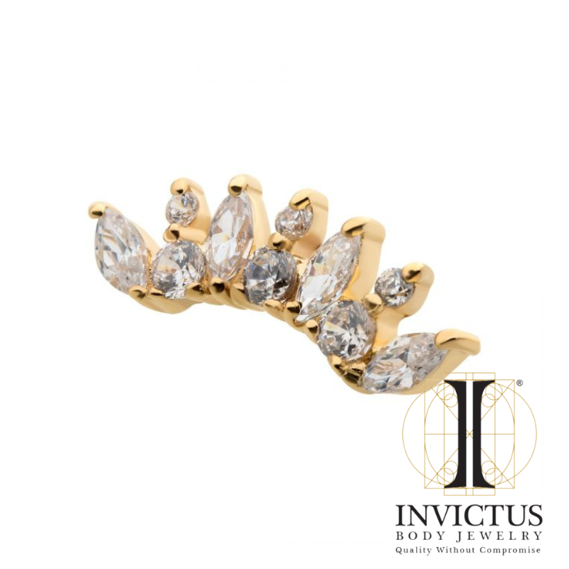 14Kt Yellow Gold Threadless Prong Round & Marquise Clear CZ Cluster Ends