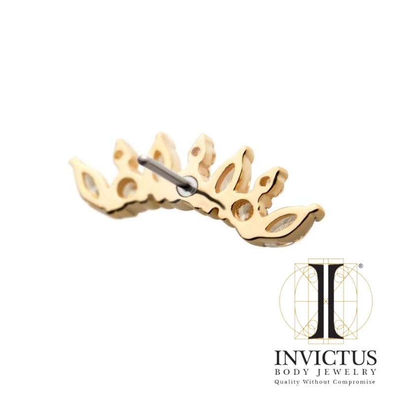 14Kt Yellow Gold Threadless Prong Round & Marquise Clear CZ Cluster Ends