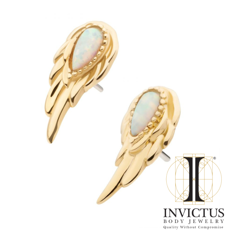 14Kt Yellow Gold Threadless White Opal Wing Ends