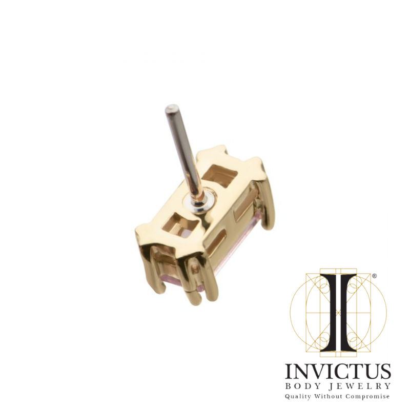 14Kt Yellow Gold Threadless Emerald Cut Pink CZ Ends