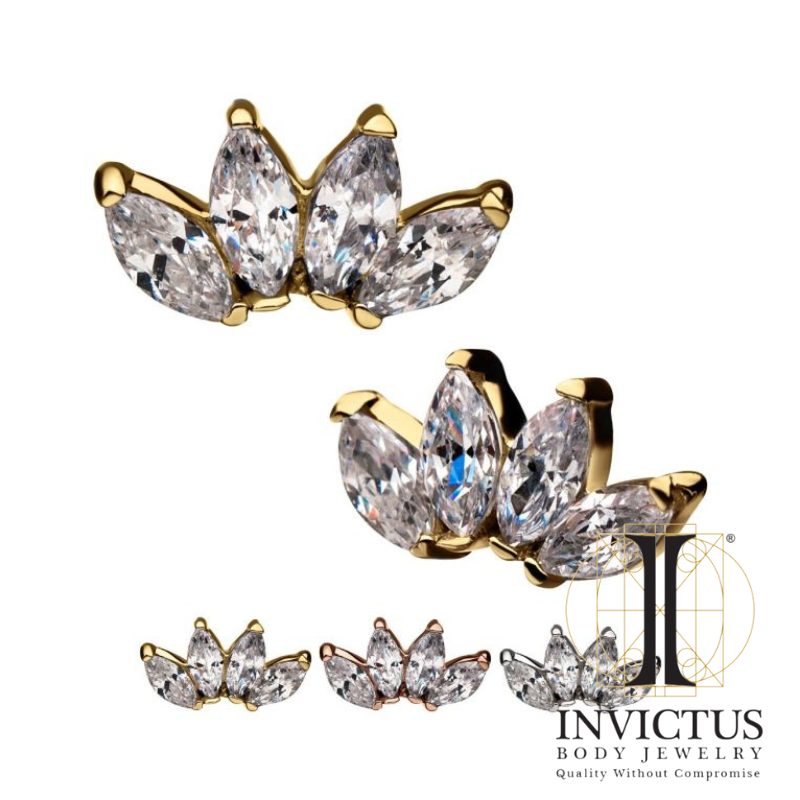 14kt Threadless 4-Clear Marquise Gem Ends