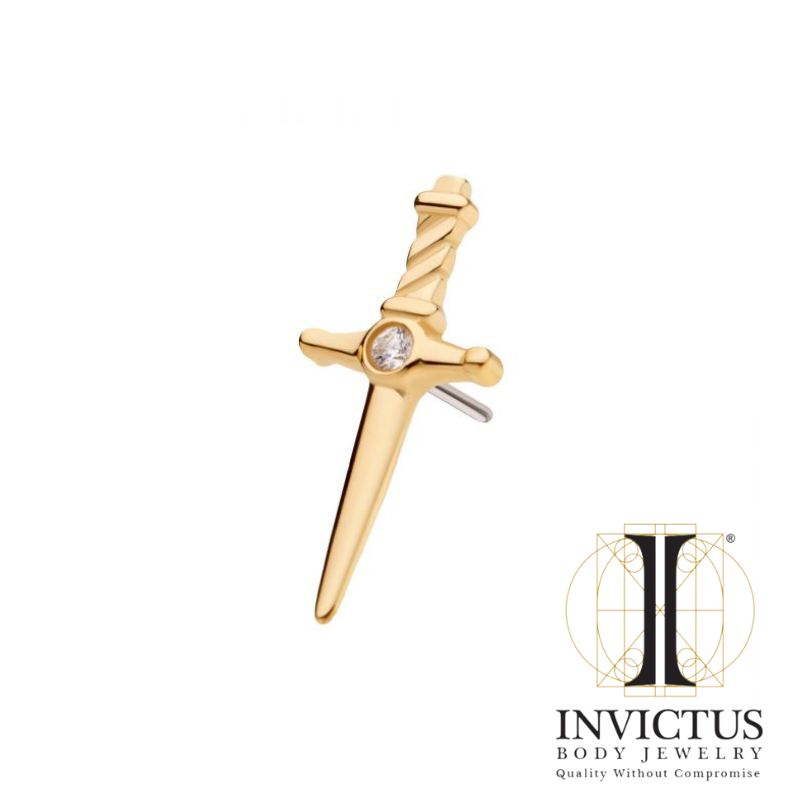 14Kt Yellow Gold Threadless Bezel Set CZ/Opal Dagger Ends