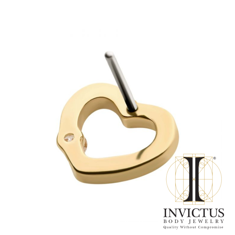 14Kt Yellow Gold Threadless with Round CZ Cut Out Heart Ends