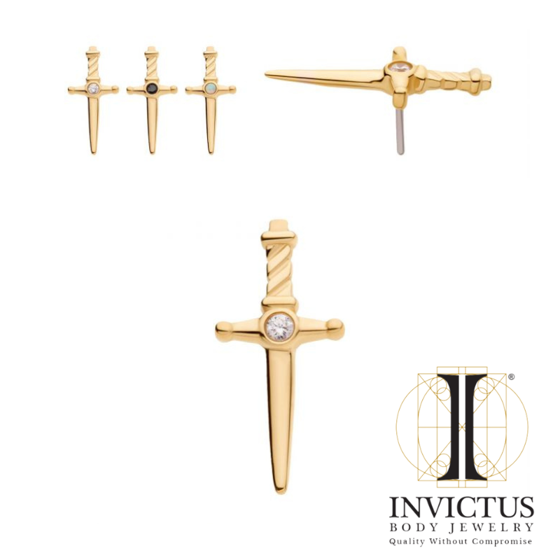 14Kt Yellow Gold Threadless Bezel Set CZ/Opal Dagger Ends