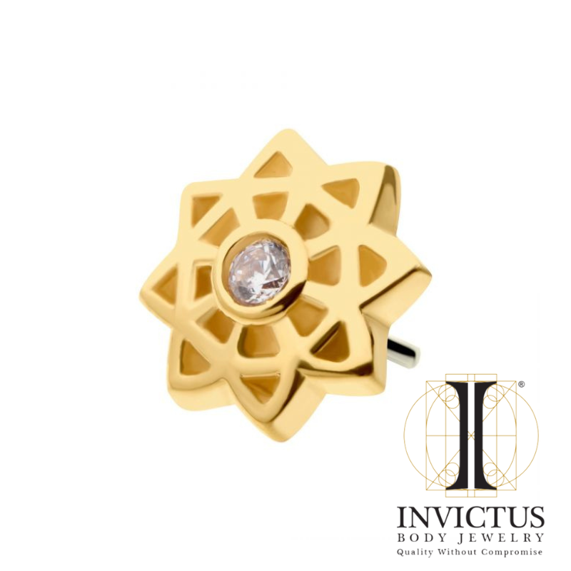 14kt Yellow Gold Threadless CZ/Opal Mandala Flower Ends