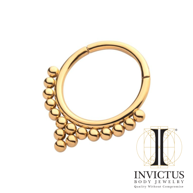 24KT Gold PVD Titanium Beaded Classic Clustered Front Facing Hinged Segment Clicker