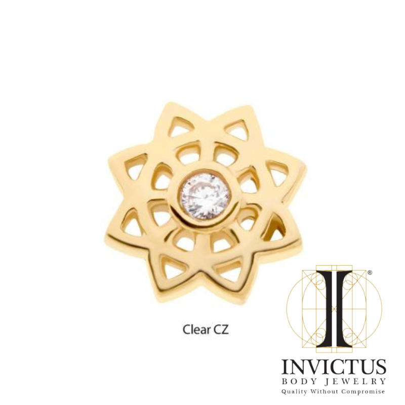 14kt Yellow Gold Threadless CZ/Opal Mandala Flower Ends