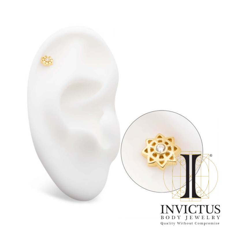 14kt Yellow Gold Threadless CZ/Opal Mandala Flower Ends