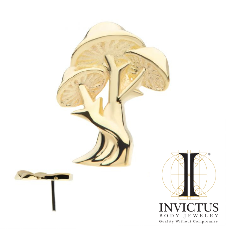14Kt Yellow Gold Threadless Triple Mushroom Ends