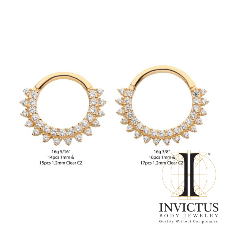 14Kt Yellow Gold with Double Row Prong Set Clear CZ Front Facing Hinged Segment Clicker