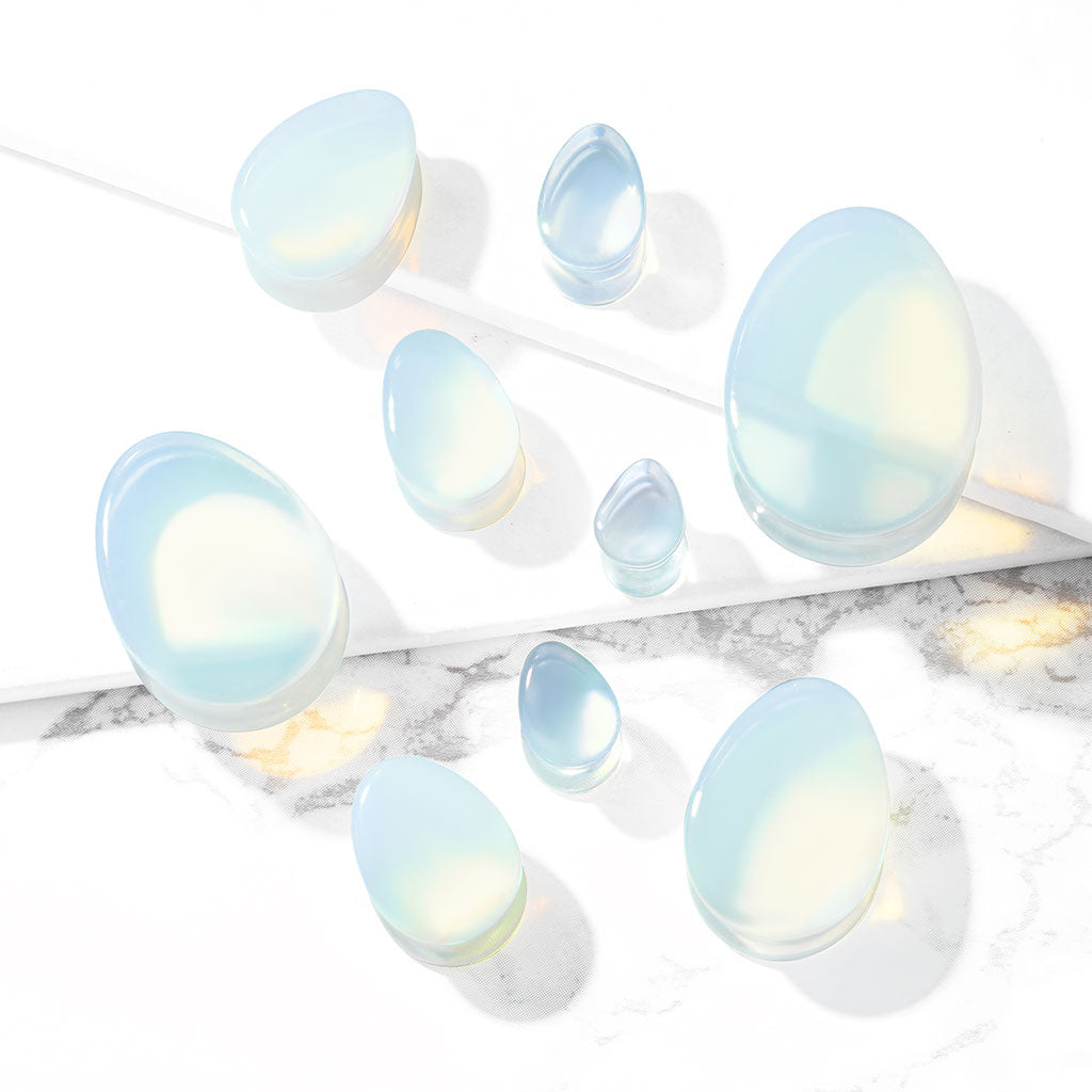 Opalite Teardrop Stone Plugs Double Flare Sadel