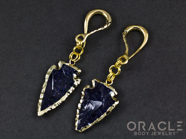 Crossover with Gold Plated Blue Goldstone Arrowheads