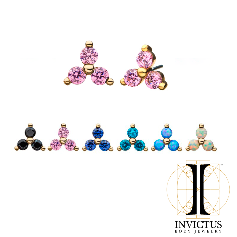 14Kt Gold Threadless 2mm Opal/CZ Trinity Ends - REBELLIC