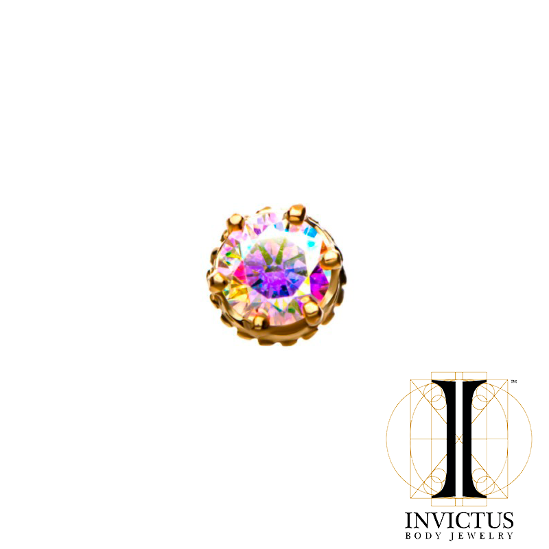 14kt Gold Threadless Crown Set CZ Gem Top - REBELLIC