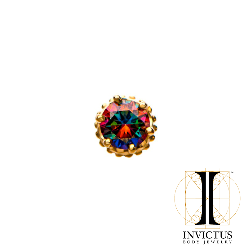 14kt Gold Threadless Crown Set CZ Gem Top - REBELLIC