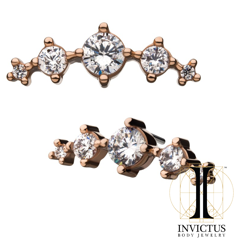 14Kt Rose Gold Threadless 5-Clear CZ Ends - REBELLIC