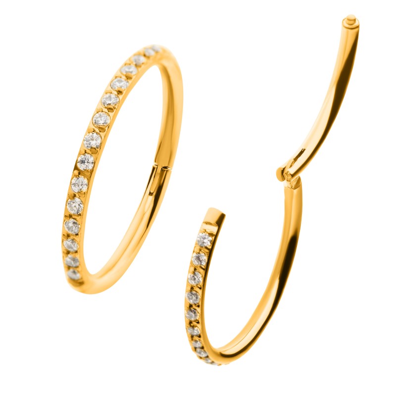16g - 24KT Gold PVD Clear CZ Side Facing Hinged Segment