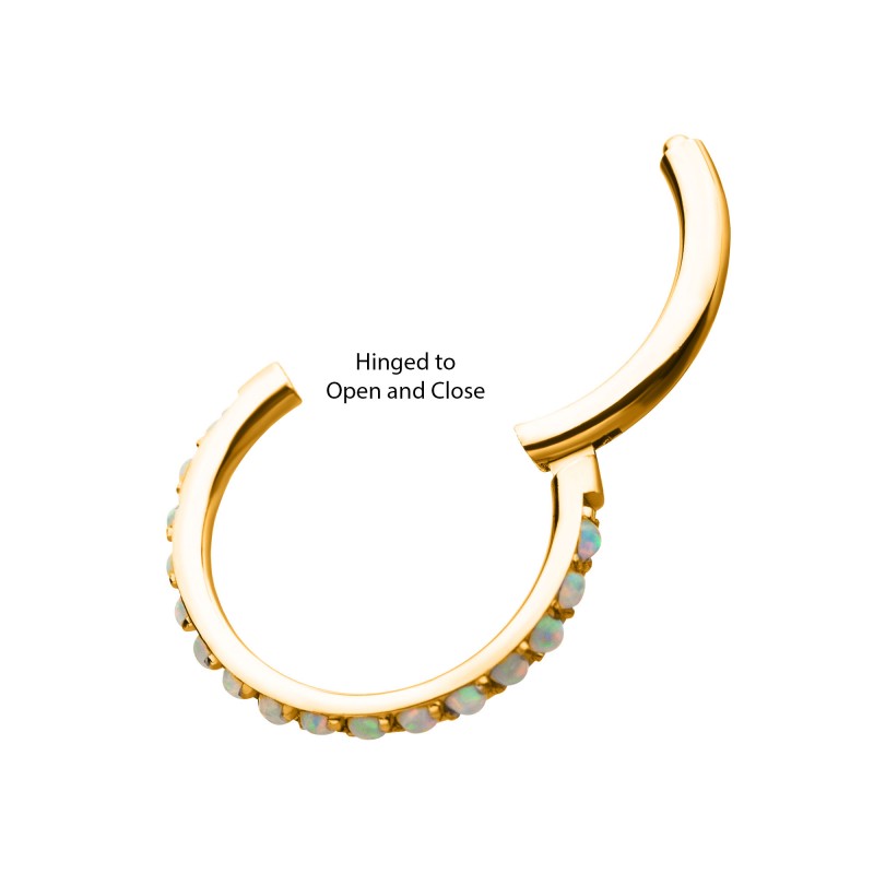 16g - 24KT Gold PVD Titanium White Opal Side Facing Hinged Segment Clicker