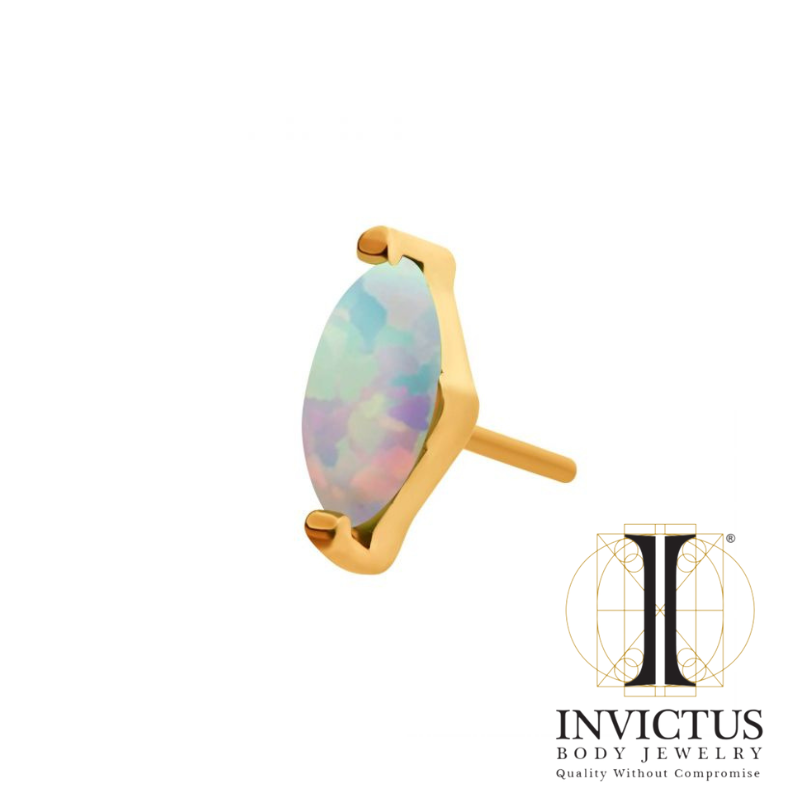 24Kt Gold PVD Threadless with 2-Prong Marquise Synthetic Opal Top