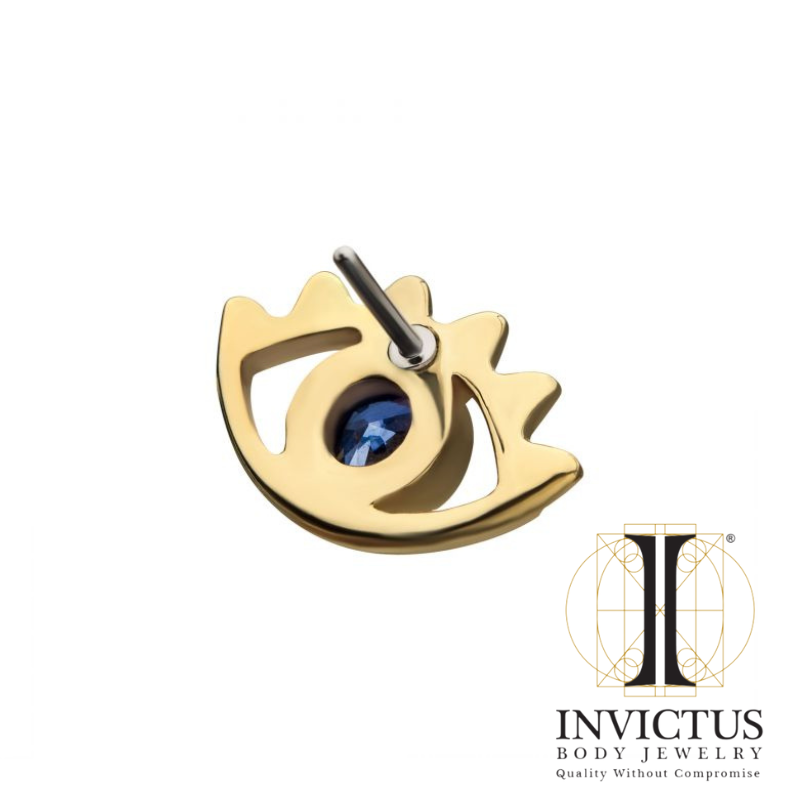 14kt Yellow Gold Threadless Open Eye Outline with Blue CZ Ends