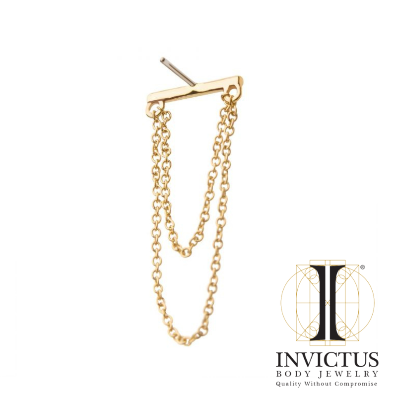 14Kt Yellow Gold Threadless with Bar Top with 2 Dangling Chains