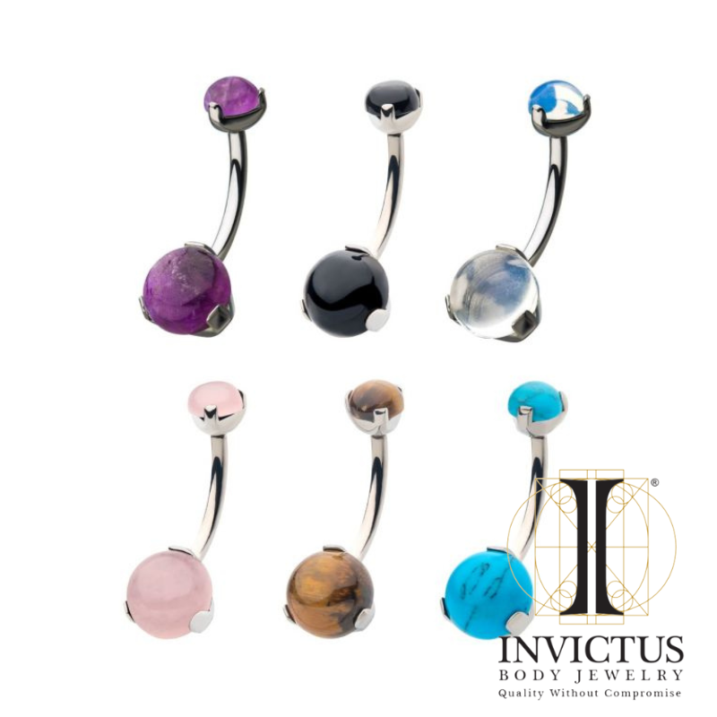 Internally Threaded Titanium Prong Set Double Stone Navel Curves - REBELLIC