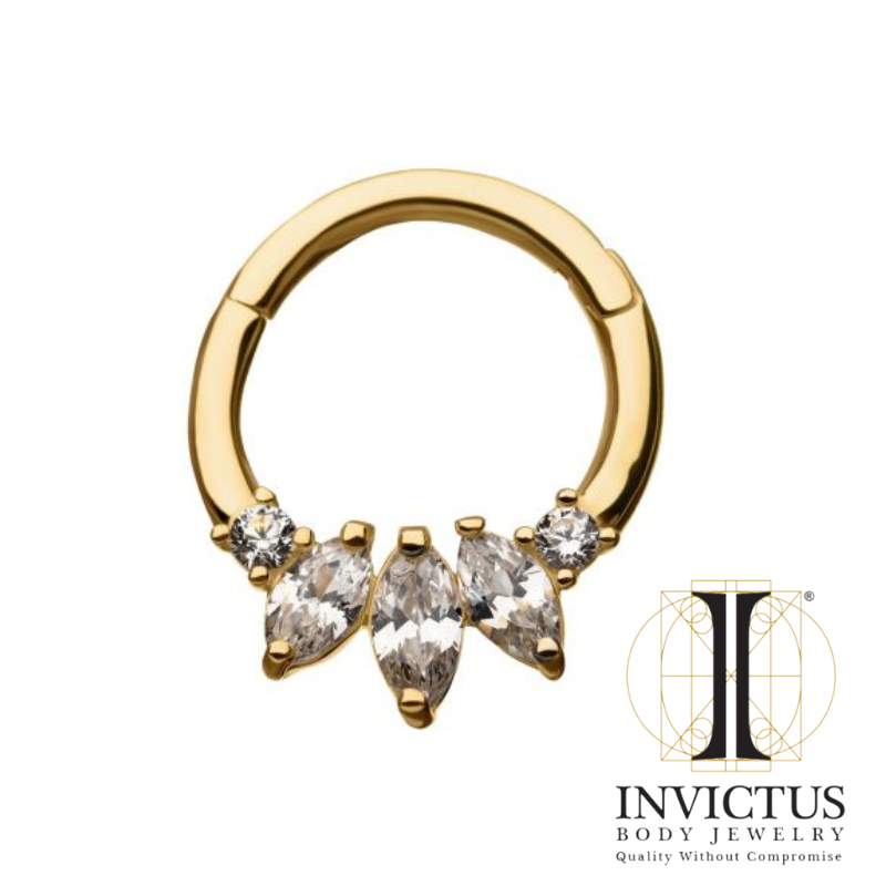 14Kt Yellow Gold Prong Set Clear CZ Hinged Segment Clicker