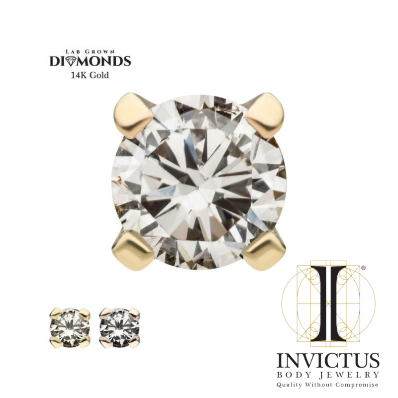 3mm 14Kt Gold Threadless Top with 4-Prong Lab-Grown Diamond Ends