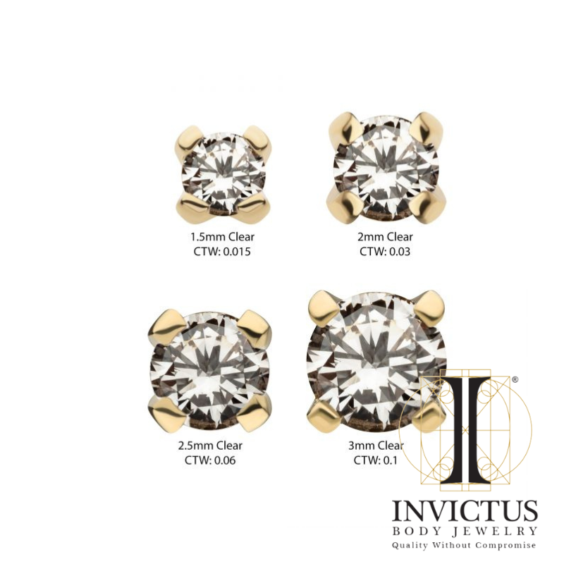3mm 14Kt Gold Threadless Top with 4-Prong Lab-Grown Diamond Ends
