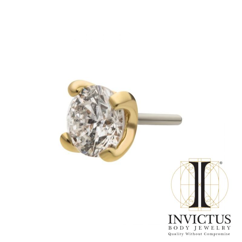 3mm 14Kt Gold Threadless Top with 4-Prong Lab-Grown Diamond Ends