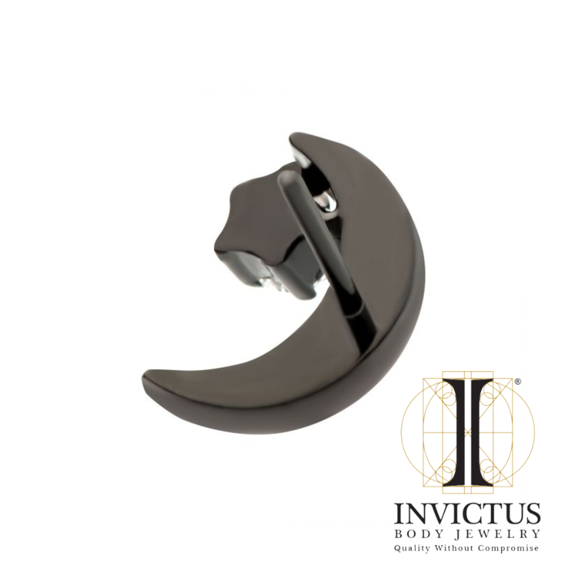 Black PVD Titanium Crescent Moon with CZ/Opal Top
