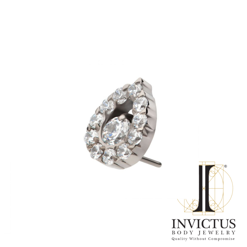 Titanium Threadless Round CZ Center Hollow Teardrop Shape Top