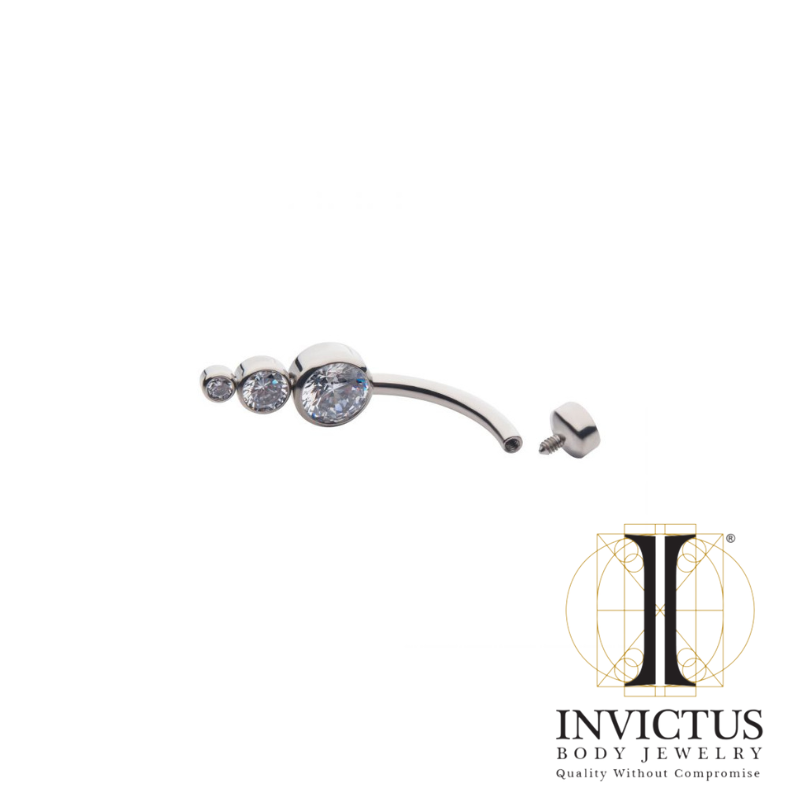 Titanium navlekurve med bezel sæt CZ 3-dråbe klynge