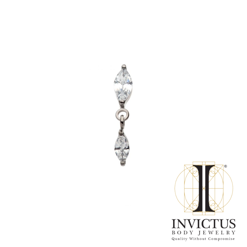 Titanium Threadless Prong Set Marquise Double CZ Dangle Top