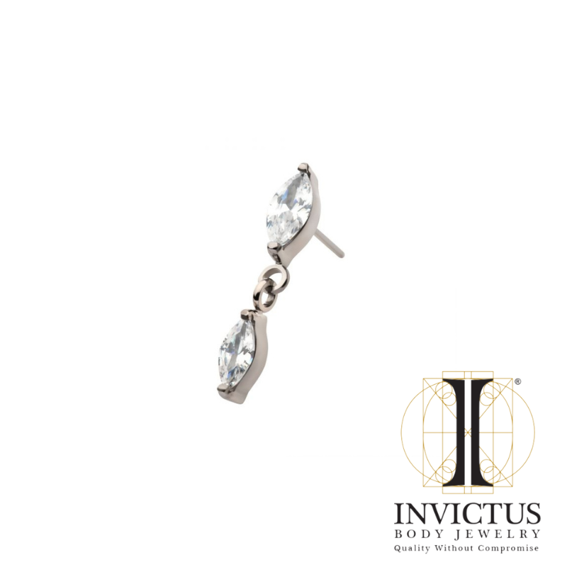 Titanium Threadless Prong Set Marquise Double CZ Dangle Top