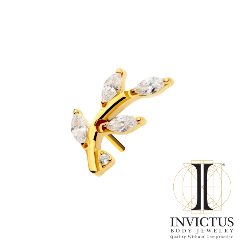 24Kt guld PVD Trådløs Prong Sæt Marquise CZ Leaf Top